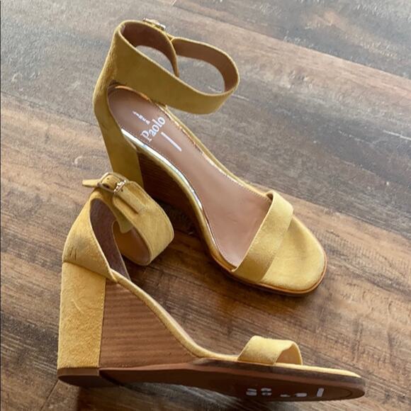 Linea Paolo Elodie Yellow Suede Wedge Sandals Size 6 - Picture 3 of 14